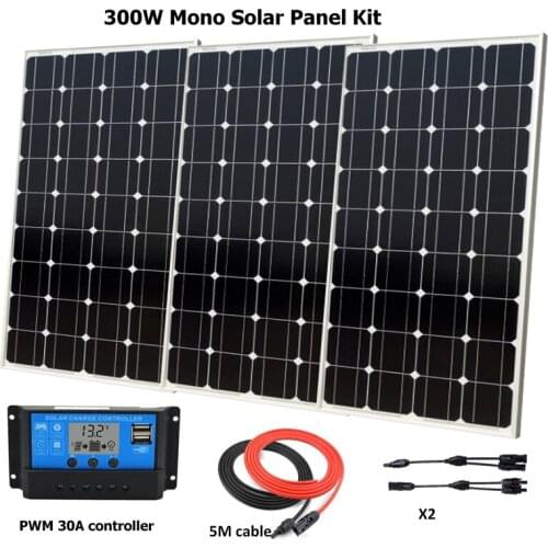 3pcs 100W Solar Module with Glass Laminate Mono 100w Solar Panels 300W Solar System with 30A controller Off Grid