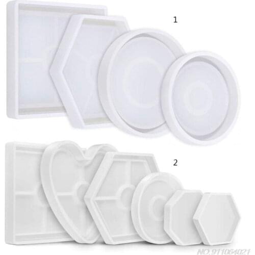 4/6Pcs Crystal Epoxy Resin Mold Hexagon Round Coaster Casting Silicone Mould Handmade DIY Crafts Jewelry Making Tool F3 Dropship