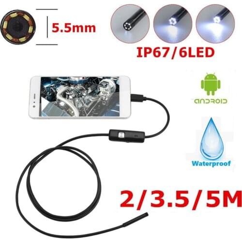 5.5mm Endoscope USB Mini Camera Flexible IP67 Waterproof Micro USB Inspection Borescope Camera For Android 6 LED Adjustable