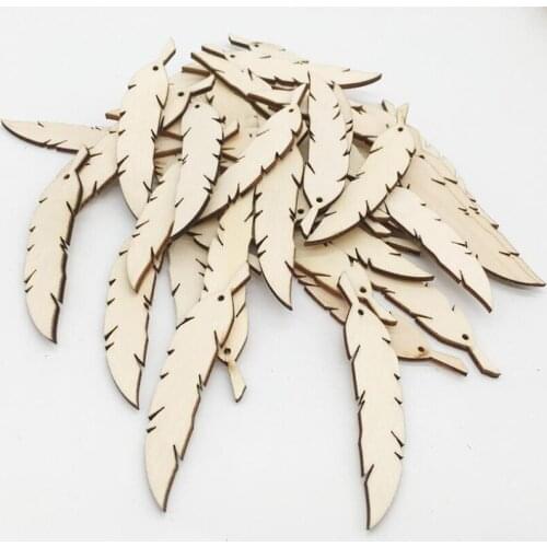 50pcs/pack Laser Cut Wooden Feather Embellishment Wedding Party Home Decor Wood DIY Crafts Hanging Ornaments