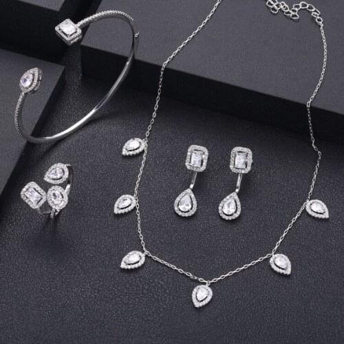 AccKing African 4pcs Bridal Zirconia Jewelry Sets For Women Party, Luxury Dubai Nigeria CZ Crystal Wedding Jewelry Sets