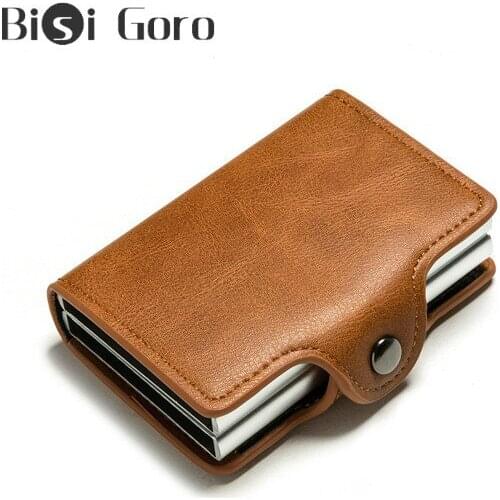 BISI GORO Double Boxes Vintage Card Holder Black Metal Anti Rfid Wallet Credit Card Holder Men Women Hasp Cash Card Pocket Case