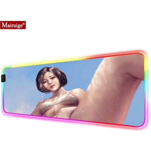 Bikini Thigh Sexy Girl Anime Woman Large LED Mousepad RGB Glow Gaming Mouse Pad 90x40cm XXL Gamer Desk Mat for Laptop Table Pads