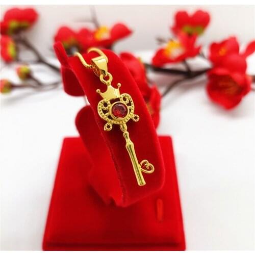 Round Zircon Key Pendant Chain For Girl Women Yellow Gold Filled Charm Fashion Jewelry Gift