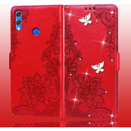 Phone Case For Honor 8X Case Leather Shiny Wallet Cover On For Huawei Honor 8X Case Flip Cover On Honor8X Case 3D Bling 8X Cover