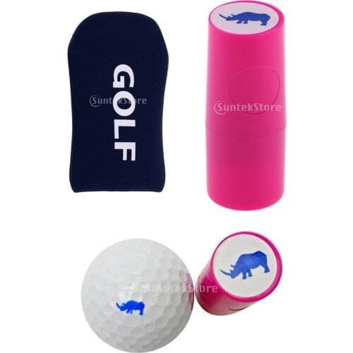 Colorfast Golf Stamp Stamper Marker Rhinoceros Shape for Golf Ball Decor + Blue Putter Cover Golf Head Protector