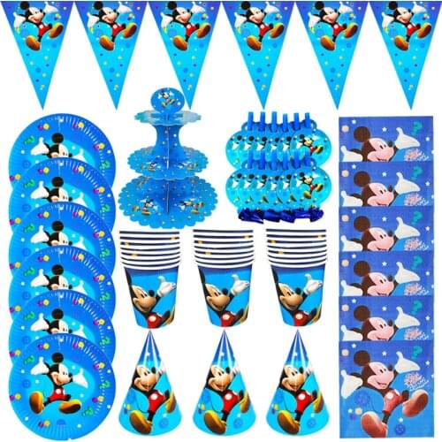 Mickey Mouse Theme Birthday Party Decoration Disposable Tableware Cups Plates Banners Stickers Baby Shower Supplies