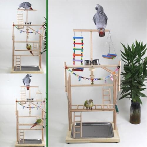 96*33*48cm Wood Parrot Playground Bird Play Stand Bird Perch With Swing Ladders Feeder Bite Toys Activity Center Bird Play Rack