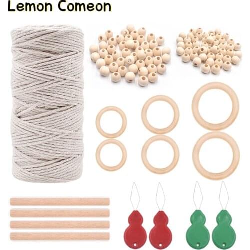 Wooden Teether DIY Wooden Beads Baby Teether Wood Crafts Ring Cotton String Set DIY Accessories Rattle Soother Bracelet Teether