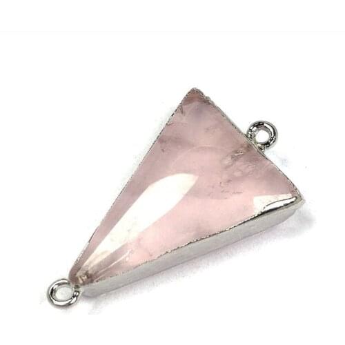 FYJS Unique Silver Plated Geometric Shape Natural Rose Pink Quartz Pendant Double Buckle Jewelry
