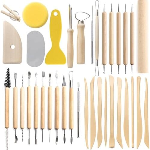 Ceramic Clay Tools, 36 Pieces Pottery Sculpting Kit, Double Sided Modeling Cutting Tools Set for Beginners N58C