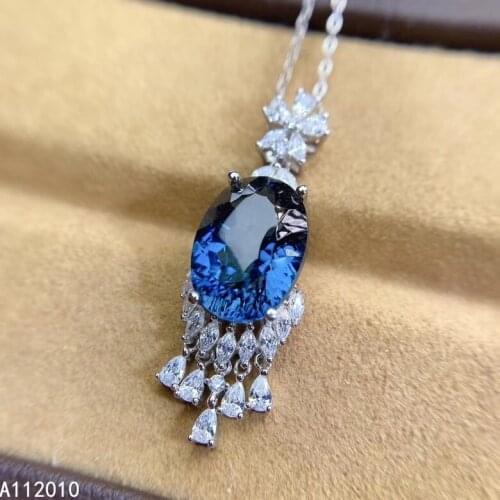 KJJEAXCMY Fine Jewelry 925 Sterling Silver inlaid Natural blue topaz Female noble gemstone Pendant Necklace Support test
