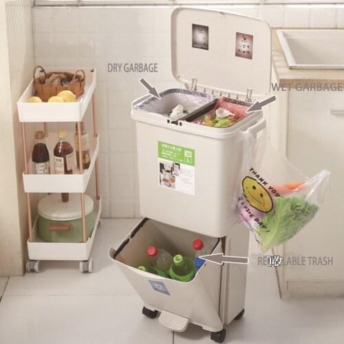 Classification trash household pedal kitchen sanitary bucket plastic with pulley press-type elastic cover kitchen storage barrel