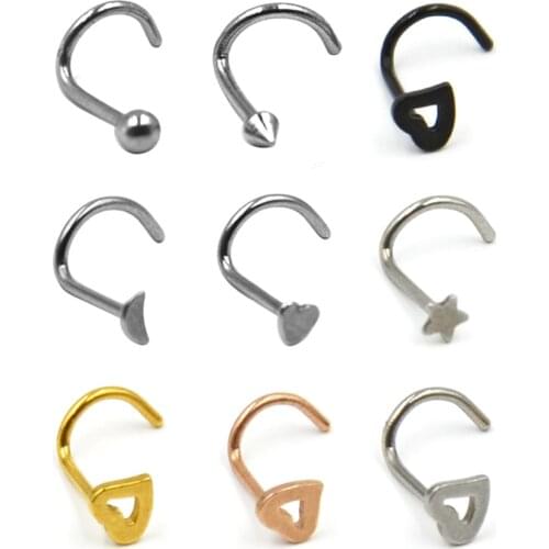 10Piece 316l Surgical Steel With Moon Star Spike Hollow Heart Shape Nose Screw Ring Piercing Stud Body Jewelry Retainers 20g