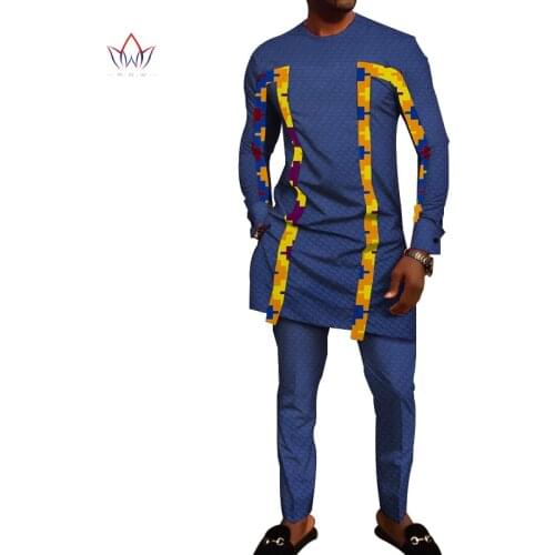 Bazin Riche Men 2 Pieces Pants Sets African Design Clothing African Clothes Casual Men Jacquard Top Shirts and Pants Sets WYN710