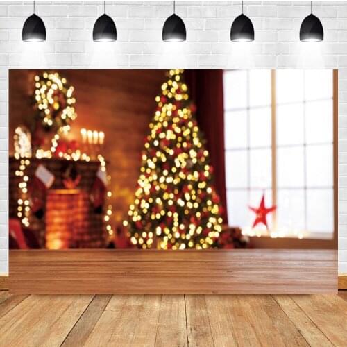 Laeacco Christmas Photographic Backdrop Light Bokeh Indoor Tree Fireplace Birthday Photography Photo Background For Photo Studio