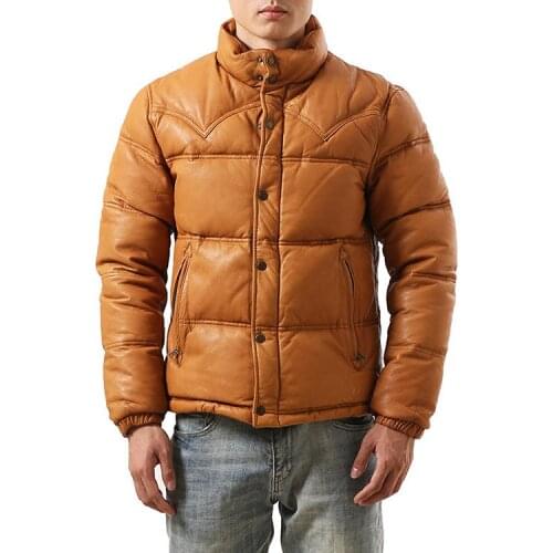 New Casual Genuine Leather Down Jacket Men Stand Collar Sheepskin Leather Coat Winter Mens Warm 90% White Duck Down Outwear