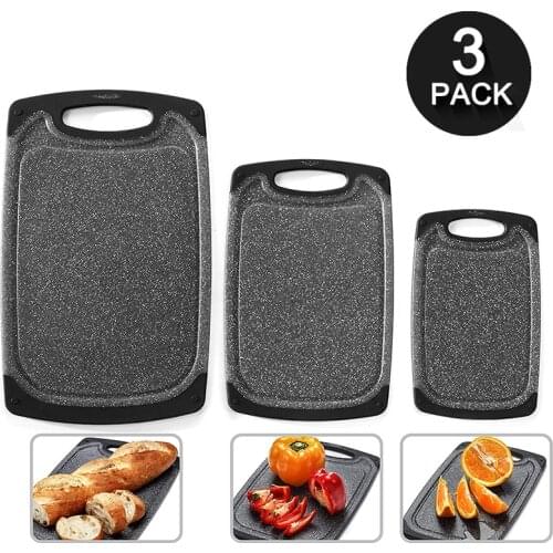 Cutting Board Set for Kitchen Multiple 3-Sizes Chopping Boards BPA Juice Grooves, Easy Grip Handle Black Cutting Boards
