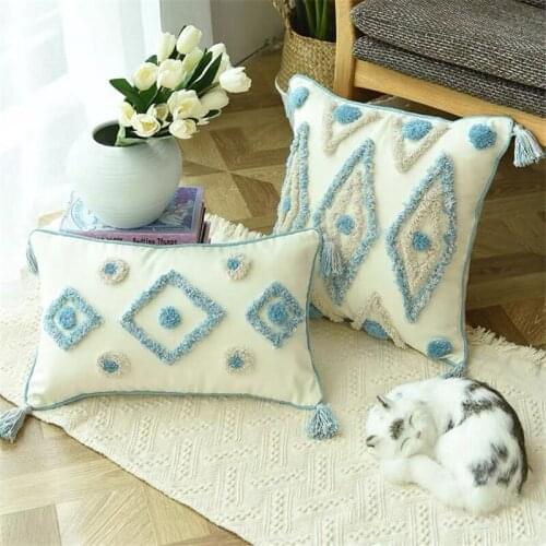 India Handmade Embroidered Blue Cushion Cover 45x45cm/35x50cm Cotton Throw Pillow Covers Decorative Cushions for Sofa Home Decor