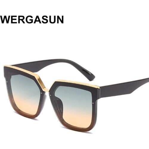 WERGASUN Fashion Oversized Women Sunglasses Brand Designer Plastic Female Big Frame Gradient Sun Glasses UV400 gafas de sol