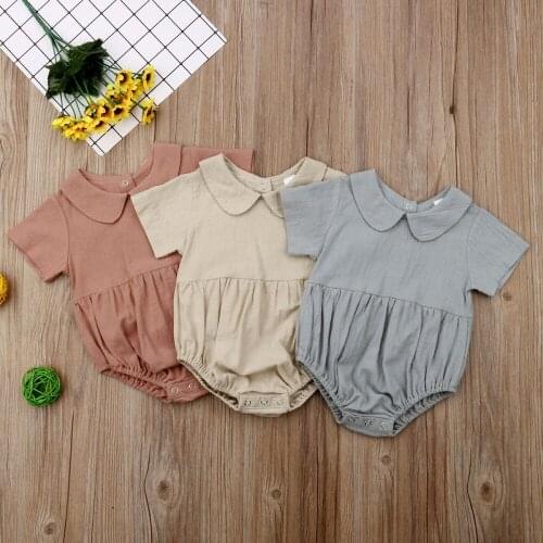 Baby Girl Clothes Solid Ruffle Peter Pan Collar Bodysuit Jumpsuit Summer Clothes