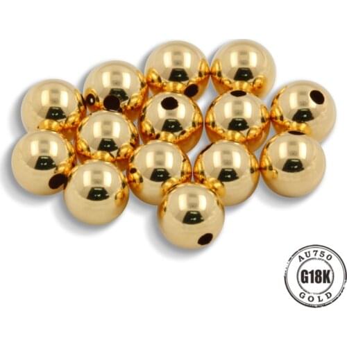 Genuine 18K Yellow Gold beads 2 2.5 3 4 mm au750 Cost Price DIY Homemade Necklace Pendant Bracelet Earring Material Accessories