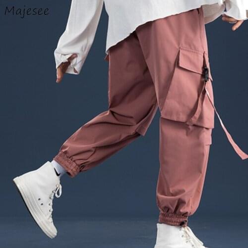 Autumn Cozy Casual Pants Men Pockets Printed Loose Hip Hop Trousers High Street Vintage Safari Style Ulzzang Teens Korean Chic