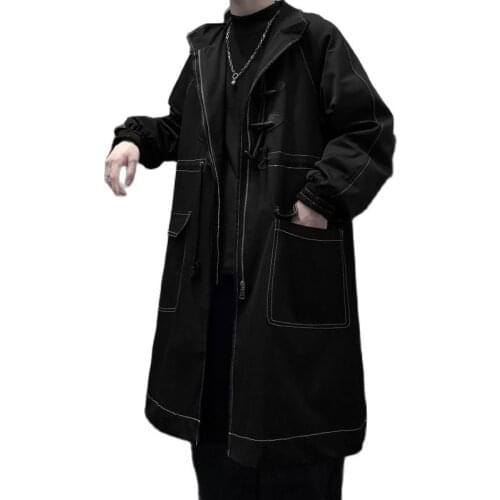Autumn Mens Jacke Long Trench Coat Oversized Solid Color Mens Windbreaker Big Pocket Fashion Mens Overcoat