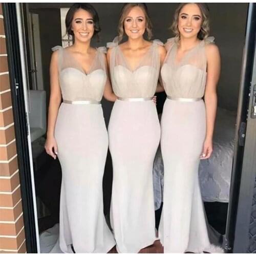 YiMinpwp Elegant Mermaid Bridesmaid Dresses V Neck Draped Sweep Train Garden Country Summer Wedding Guest Gowns Customized Cheap