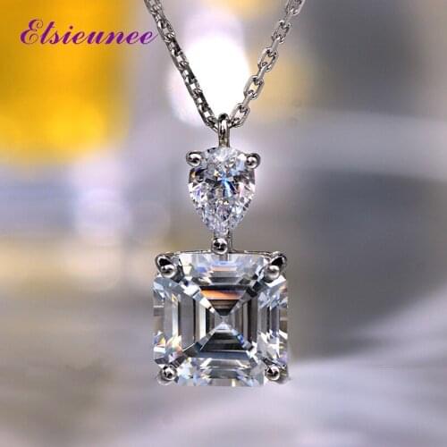 ELSIEUNEE Asscher Cut Solid Silver 925 Simulated Moissanite Gemstone Pendent Necklaces Wedding Engagement Fine Jewelry Wholesale