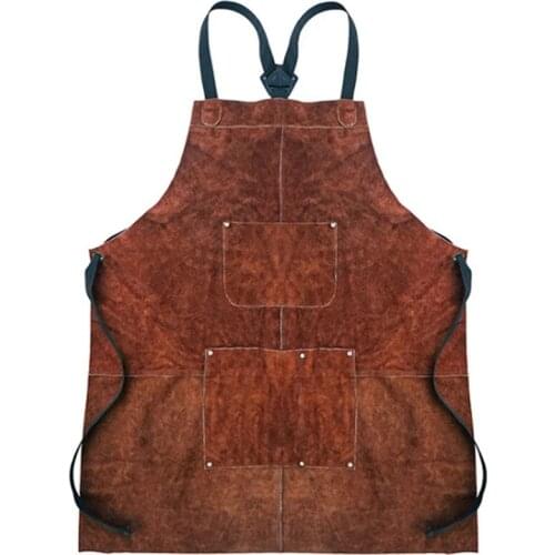 Camping BBQ Apron Thick Leather Unisex Home Kitchen Wear-Resistant Overalls