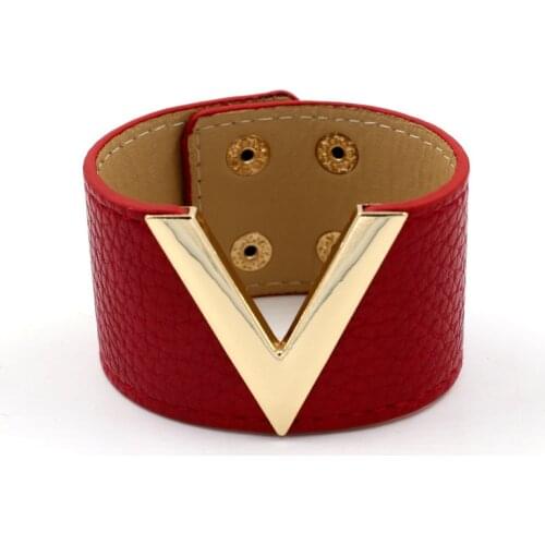 Popular Fashion Parts Korean Style Textured PU Leather V Formation Cool Womens Wide Bracelet Multi-Color