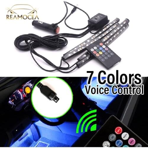 Reamocea 12V DC LED Car SUV Interior Floor Atmosphere Light Music Control Multi-color Decoration Lamp Wireless Remote Cigarette