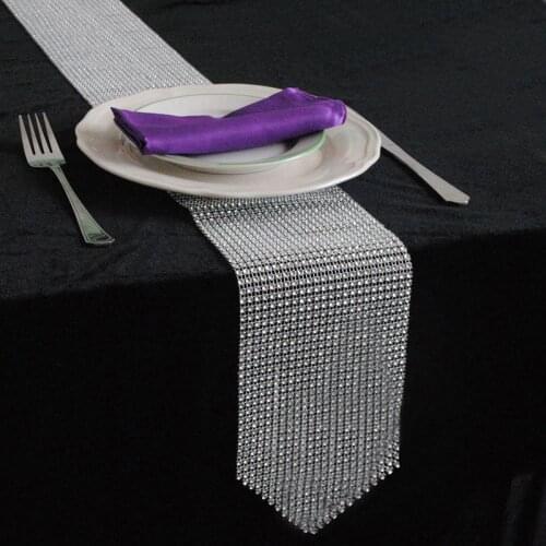 Luxury Diamond Mesh Table Runner 12x275cm Gold Silver Modern Crystal Table Cover for Wedding Party Decor Home Narrow Tablecloth