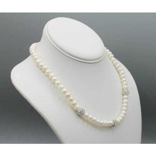 Hand knotted 8-9mm white freshwater pearl necklace micro inlay zircon accessory 45cm fashion jewelry