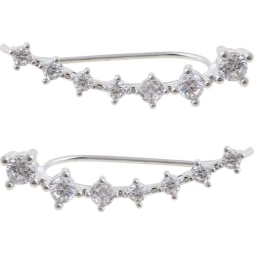 7 Crystals Ear Cuffs Hoop Inlaid Zircon 925 Sterling Silver Earrings Clips Jewellery Gift for Women Girls