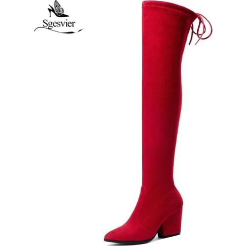 Sgesvier New Kid Suede Slim Boots Sexy Over the Knee High Women Boots Autumn Stretch Boots Thick with Boots Shoes Woman OX549