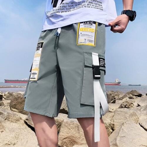 New Mens Shorts Cargo 2021 Summer Casual Knee-length Pants Bigger Pocket + Ribbon Classic Drawstring Waist Short Pant Trousers
