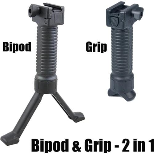 Tactical Vertical Handle Fore Grip with Retractable Spring Loaded Bipod Picattinny Rail Rifle Foregrip