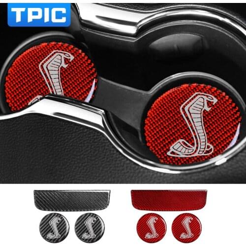 For Ford Mustang Interior Decoration Carbon Fiber Cup Hoder Car Stickers Coaster Storage Mat Trim Covers Styling For 2015-2019