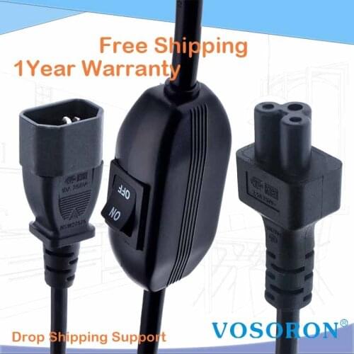 IEC 320 C14 Male to C5 Female Extension cable with 10A On/Off Switch Power Adapter cord For PDU UPS 30cm/60cm