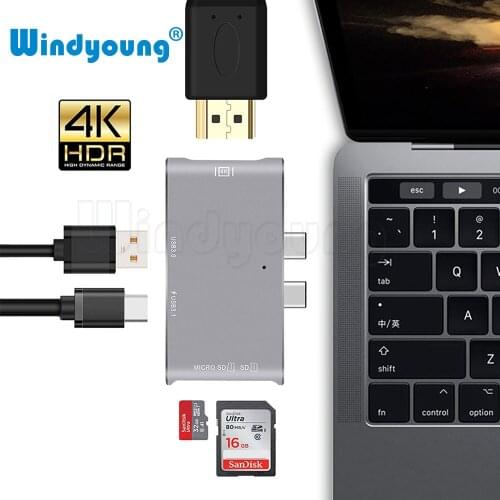USB C Hub HDMI 4K for MacBook Pro thunderbolt 3 Type C Hub with TF SD Card Reader USB-C Charger Port PD USB 3.0 Port Adapter