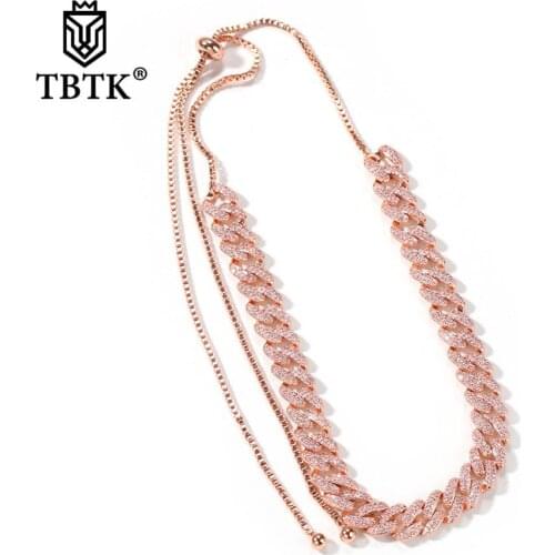 TBTK Elegant Shining 9mm Cuban Link Adjustable Length Female Necklace Rose Gold Luxury Choker Extension Chain Party Jewelry