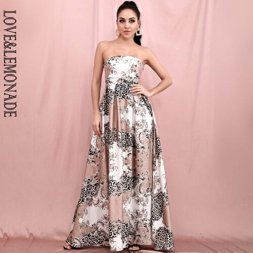 LOVE&LEMONADE Sexy Tube Top High Waist Pink Retro Geometric Pattern Print Animal Pattern A-Line Beach Party Maxi Dress LM81858-4