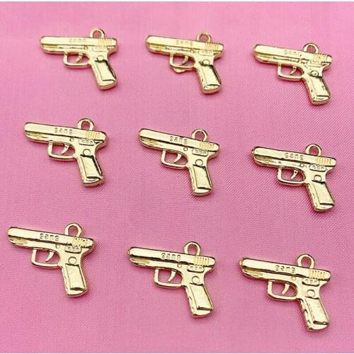 Gold Color Zinc Alloy Pistol Gun Charms 20*17mm 10Pcs Punk Hip Hop Metal Revolver Pendant For DIY Necklace Handmade Accessories