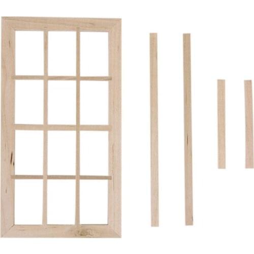 1/12 DIY Wooden Window Door Doll House Accessories Pretend Toy For Kids Doll House Furniture Simulation Miniatures