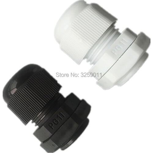 10PCS Cable Glands PG 11 Black White Waterproof Adjustable Nylon Connectors Joints With Gaskets 5-10mm For Electrical Appliances