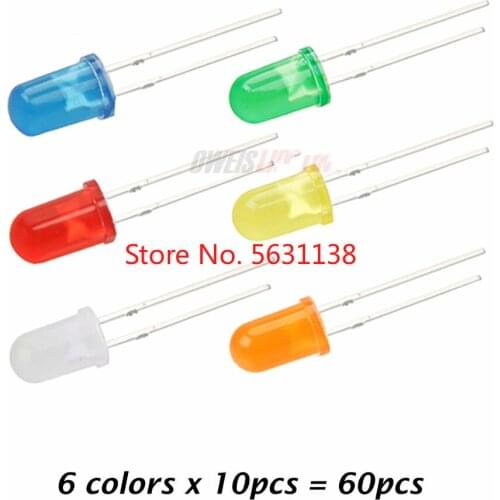 100pcs 5mm F5 Diffused chip LED Light Lamp Assorted Kit Set White Red Green Blue Yellow Orange 20mA DIP LEDS power led cree led