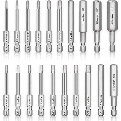 20pcs Hex Head Allen Wrench Drill Bit Set Metric SAE S2 Steel Hex Bits Set 65mm Long Magnetic Screwdriver Bits