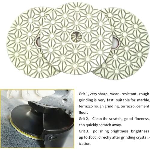3PCS/Set 4 Inch 100mm Dry/wet Diamond 3 Step Polishing Pads Diamond Granite Polishing Tool Marble Concrete Grinding